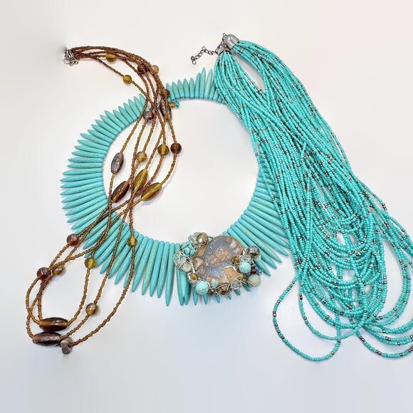 Vintage Necklace Lot Boho Statement Turquoise Howlite Ammonite Set of 3 Bohemian - Picture 4 of 7